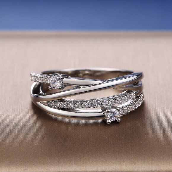 Multi Layer Beautiful White Shiny Zircon Trendy Stackable Ring for Women, PD296 - Picture 3 of 4